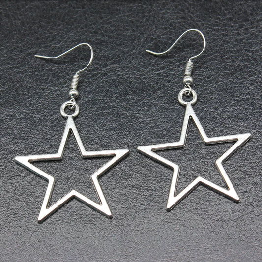 Simple Design Antique Hollow Star Pendant Earrings